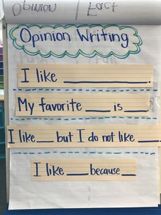 a sign that says opinion writing and i like my favorite is, but i do not like