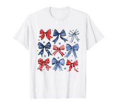 an american flag bow t - shirt with red, white and blue bows on it