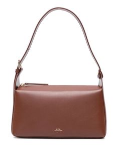 brown calf leather logo stamp to the front adjustable shoulder strap top zip fastening main compartment canvas lining internal slip pocket gold-tone hardware Classic Brown Tote Baguette Bag, Classic Crossbody Baguette Bag With Zipper, Classic Crossbody Baguette Bag With Zipper Closure, Luxury Brown Baguette Bag With Adjustable Strap, Classic Brown Shoulder Bag With Removable Pouch, Classic Brown Baguette Bag For Everyday, Classic Brown Everyday Baguette Bag, Designer Brown Baguette Bag For Everyday, Classic Brown Crossbody Baguette Bag