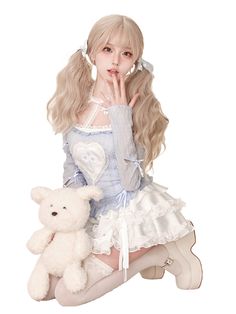 ❤blue lace top + white camisole + white cake skirt❤︎ White Lace Patchwork Skirt For Party, White Lace Balletcore Dress, White Balletcore Skirt With Ruffles, White Lace Top With Ruffles, Lace Top White, White Camisole, Blue Lace Top, Cake Skirt, White Lace Top