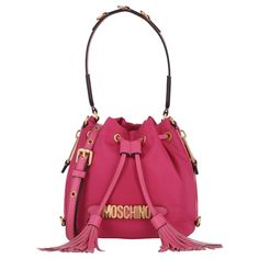 Moschino Pink Bucket Bag With Strap, Like New Hardly Used In Excellent Condition Branded Hardware Pouch Satchel, Bucket Bags With Branded Hardware For Shopping, Pink Bucket Bag With Gold-tone Hardware For Travel, Pink Bucket Shoulder Bag With Gold-tone Hardware, Moschino Bags, Women Accessories Bags, Moschino, Women's Bag, Bucket Bag