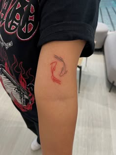 # khoifish #minimalisttattoo #red #fish Red Ying Yang Tattoo, Minimalist Red Tattoo, Tattoo Rojo, Ying Yang Tattoo, Small Quote Tattoos, Koi Tattoo, Koi Fish Tattoo, Red Tattoos, Hand Tattoos For Guys