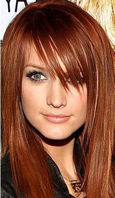 Ashlee Simpson swoopy bangs Ashlee Simpson Hair, Ashlee Simpson, Copper Hair Color, Hair Advice, Long Hair With Bangs, Hair Color And Cut, Auburn Hair, Copper Hair, Grunge Hair