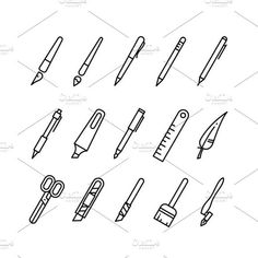 line art and crafting tools icon set on white background with clipping for text