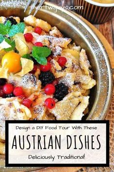 a bowl filled with fruit and topped with powdered sugar