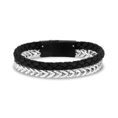 a black and white braided leather bracelet