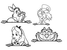 cartoon character coloring pages for children to print out and color with the characters in black and white