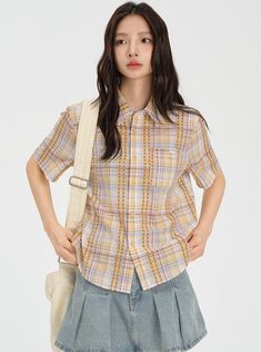 Add a splash of color to your wardrobe with our Vibrant Plaid Button-Up Shirt. This eye-catching piece features a lively plaid pattern in refreshing shades of blue and green, perfect for a casual yet put-together look. The versatile design allows for easy styling, whether worn open over a tee or buttoned up for a more polished appearance. Size Chart Size Length (cm/in) Shoulder (cm/in) Bust (cm/in) Hem (cm/in) Sleeve (cm/in) S 54.5 / 21.46 43 / 16.93 99 / 38.98 98 / 38.58 21.5 / 8.46 M 56 / 22.0 Cami Shirt, Mens Cardigan Sweater, Knitwear Cardigan, Romper Pants, Sweater And Shorts, Blue And Green, Summer Shirts, Plaid Pattern, Flare Pants