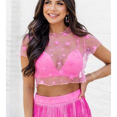 Pink Bralette And Mesh Star Top. Both Brand New With Tags. Didn’t Fit Me Mesh Star Top, Ruffles Potato Chips, Pink Concert, Skirt And Boots, Mesh Crop Top, Pink Bralette, Pink Star, Flats Patterns, Star Top