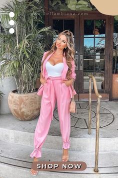 Update your wardrobe in our Amara Two Piece Set. Featuring a double breasted blazer with matching pants in a stunning pink tone. Style with heels for a sexy look! #womanfashion #fashion #clothes Barbiecore Fashion, Nighttime Outfits, Statement Fashion Pieces, Pink Tone, Breasted Blazer, Double Breasted Blazer, Casual Sets, Outfit Casual