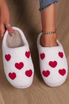 Step into a world of comfort and love with our White Valentines Day Hearts Print Plush House Slippers! These cozy slippers feature a charming heart print design, perfect for spreading love and warmth. Treat yourself or someone special to these playful and comfortable slippers. Lisa Fischer, Cozy Shoes, Hearts Print, Winter Slippers, Fashion Slippers, Fuzzy Slippers, Pink Valentines, Slippers Cozy, Holiday Wardrobe