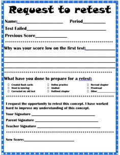 a request form with the words request to test written in blue and white on it