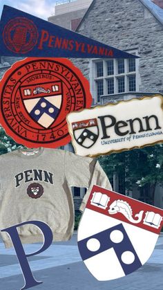 the penn logo is surrounded by other college emblems