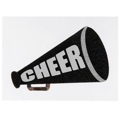 a black and white cheer megaphone with the word cheer on it's side