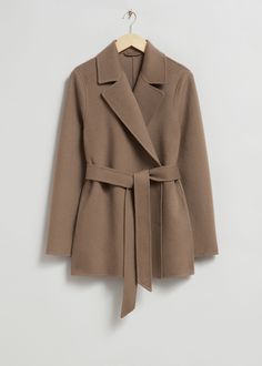 Short Belted Wool Coat - Beige - Jackets - & Other Stories US Short Wool Coat Women, Wool Coat Short, Paris Fits, Short Wool Coat, Wool Coat Outfit, Belted Wool Coat, Beige Wool Coat, Elegant Coats, Knit Outerwear