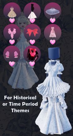 ♡ dress to impress historical themes outfit idea dti | dress to impress // Tudor Period , Regency Era , Renaissance , Victorian , Rococo Dress To Impress Medieval Theme, Victorian Fashion Dress To Impress, Medieval Dress To Impress Outfit, Dti Roblox Regency Era, Di Victorian Theme, Medieval Dress To Impress Theme, Widow Outfit Dress To Impress, Dti Victorian Outfits Ideas, Regency Era Dti Outfit