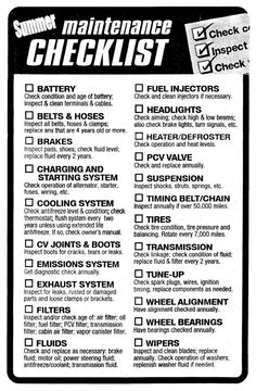 the maintenance checklist is shown in this black and white version, with instructions to help you