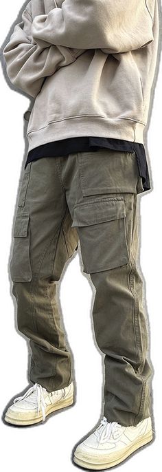 Baggy Khaki Cotton Cargo Jeans, Urban Style Cotton Cargo Pants With Pockets, Urban Cotton Cargo Pants With Pockets, Military Style Cotton Parachute Pants With Multiple Pockets, Khaki Cotton Cargo Jeans With Pockets, Urban Cotton Cargo Pants With Multiple Pockets, Cotton Full-length Parachute Pants With Pockets, Military Wide Leg Bottoms With Pockets, Military Wide Leg Cotton Cargo Jeans