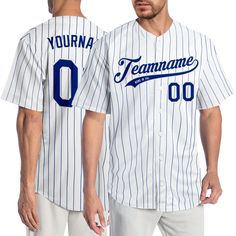 Custom White Royal Pinstripe Royal-White Authentic Baseball Jersey Discount - FansIdea Baseball Jersey Men, Custom Baseball Jersey, Blue Football, Custom Fans, Custom Jerseys, Baseball Team, Number 3, Baseball Shirts, Baseball Jersey