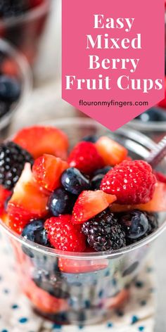 mixed berries and fruit with a silver spoon in a small plastic cup Appetizer Fruit Cups, Berry Cups Party, Easy Fruit Cups For Party, Berry Cups For Party, Make Ahead Fruit Cups, Mini Fruit Cups For Wedding, Fruit Cups For Party Bridal Showers, Small Fruit Cups, Fruit Cups For Baby Shower Ideas