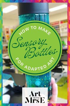 Image of a blue colored sensory bottle with ocean theme behind an overlay text button in green that says "How to make sensory bottles for adapted art." Make Sensory Bottles, Buffet Set Up, Storytime Ideas, Discovery Bottles, Sensory Art, Buffet Set, Education Information