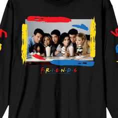 friends long sleeve t - shirt in black with paint splattered on the sleeves