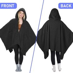 For most occasions, this hooded cape is your ideal choice. With flat shoes, boots, sports shoes, both casual and fashionable, you will get a lot of compliments. One size fits most people, solid colors are versatile, everyone can wear a unique style. Can be worn like sweaters, take the place of jackets and coats. Take it wherever you need it. Spacious cape for adults and teens. It is a good gift for Christmas, Thanksgiving, birthday, Mother's Day. Cozy Hooded Poncho For Outdoor, Hooded Poncho For Fall Outdoor Activities, Hooded Fall Poncho For Outdoor Activities, Casual Hooded Poncho For Outdoor Activities, Black Hooded Poncho For Outdoor, Cape Cloak, Cloak Coat, Gift Idea For Mom, Hooded Cape