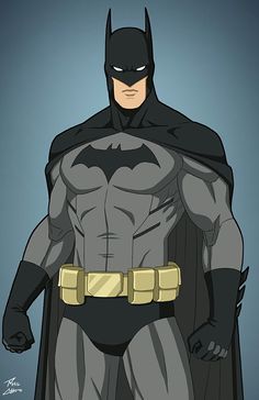 the animated batman is standing with his hands on his hips