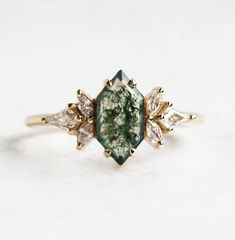 Hayley Hexagon Moss Agate Ring with Diamonds – Capucinne Moss Agate Wedding Ring, Agate Wedding Ring, Moss Agate Bracelet, Hexagon Engagement Ring, Moss Agate Stone, Agate Wedding, Agate Engagement Ring, Moss Agate Ring, Bespoke Engagement Ring