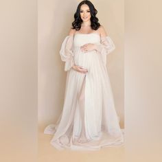 Off The Shoulder Maternity Grown. Perfect For Photos Or Baby Shower. Worn Once. Color Is Champagne Champagne Maternity Dress, Elegant Cream Maternity Dress, Flowy Beige Maternity Dress, Nude Tulle Maternity Dress, White Bump-friendly Maternity Dress, Maternity Gowns, Xl Dress, Off The Shoulder, Baby Shower