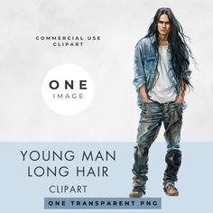 young man with long hair clipart for commercial use