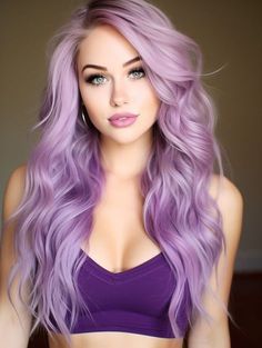 Hair Color Purple Highlights, Purple Long Hair, Purple Hair Color Ombre, Lilac Hair Color, Pastel Purple Hair, Light Purple Hair, Vibrant Hair