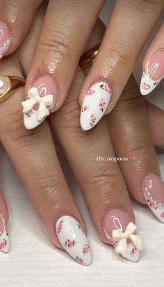 Bow Nail Designs, Coquette Nails, Bow Nails, Cute Simple Nails, Nagel Tips, Girly Acrylic Nails, Really Cute Nails, Soft Nails