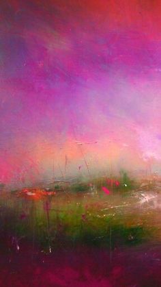 an abstract painting with pink, purple and green colors