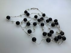 "Vintage 66\" Necklace Silver Toned Chain With White Pearly And Black Beads Used" Double Strand Beaded Chain Necklace For Party, Party Long Necklace With Round Beaded Chain, Wedding Jewellery Necklace, Wedding Necklaces, Wedding Necklace, Black Beads, Necklace Silver, Silver Necklaces, Wedding Jewelry