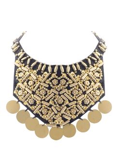 PRICES MAY VARY. Stunning design - lovely egyptian like necklace that contains black fabric with golden tone sequins and beads woven throughout. Such a gorgeous statement necklace to own Beautiful for your love - would be a great gift to give to a loved one. Gift for a special event such as a birthday, anniversary, wedding and so much more Matching & occasion - this gorgeous egyptian like golden tone necklace is perfect to wear for any special occasion. Wear on a night out with a nice dress and Black Necklace Statement, Statement Collar Necklace, Mexican Fashion, Bib Collar, Neck Piece, Black Felt, Stacked Jewelry, Black Necklace, Fashion Accessories Jewelry