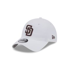 The San Diego Padres White 9TWENTY Adjustable Cap features an embroidered Padres logo at the front panels with a matching woven team logo tag at the adjustable D-Ring closure at the rear. Adjustable Baseball Cap With Logo Detail, Adjustable Baseball Cap With Logo And Curved Bill, Casual Hat With Logo And Curved Brim, Adjustable Cap With Logo Detail, Casual Cap With Logo Detail, Casual Baseball Cap With Logo Detail, Adjustable Hat With Logo And Curved Brim, Adjustable Hat With Logo And Curved Visor, Adjustable Hat With Logo Detail And Curved Visor