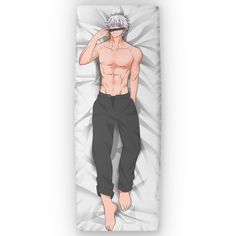 an anime character is sleeping in bed with his head on his hand and eyes closed