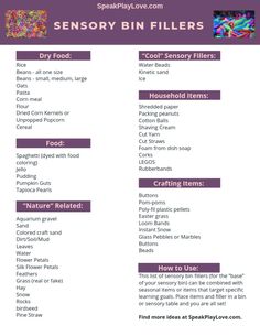 a list of different types of food