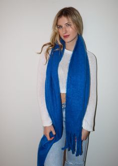 Royal Blue Scarf Outfit, Casual Blue Scarves For Fall, Trendy Blue Scarf For Fall, Blue Scarves For Fall, Cobalt Blue Scarf Outfit, Blue Casual Scarf For Winter, Casual Blue Scarf For Winter, Casual Blue Scarf For Fall, Casual Blue Scarves For Winter