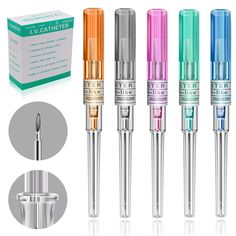 four different types of pens in various colors and sizes, including one with a pen tip