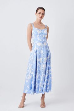 Lydia Millen Petite Linen Placement Floral Midi Dress | Karen Millen Lydia Millen, Karen Millen Dress, Blue Midi Dress, Printed Linen, Karen Millen, Floral Midi Dress, Fashion Face, Formal Wear, Dress Collection