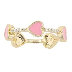 You will love the charming design of this cubic zirconia pink enamel heart stacking ring. Click on this JEWELRY & WATCHES GUIDE to learn about fit, styles, materials and more! You will love the charming design of this cubic zirconia pink enamel heart stacking ring. Click on this JEWELRY & WATCHES GUIDE to learn about fit, styles, materials and more! FEATURES Width: 6 mm Shank style: stackable Band fit: comfort fit Metal: brass Plating: 14k gold Finish: polished Packaging: velvety pouchSTONE DETA Pink Adjustable Heart Ring For Promise, Adjustable Pink Heart Ring For Promise, Dainty Pink Stackable Promise Rings, Pink Enamel Stackable Jewelry, Pink Cubic Zirconia Stackable Rings For Anniversary, Gold Heart-shaped Enamel Rings, Pink Enamel Stackable Ring As Gift, Adjustable Pink Enamel Rings, Pink Stackable Enamel Ring As A Gift