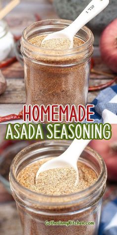 homemade asada seasoning in a jar with a spoon