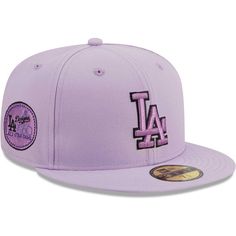 the los angeles dodgers new era 59fifty fitted cap in purple is shown