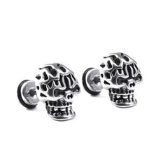 Men's Punk Rock Biker Skull Skeleton Stainless Steel Pierced Stud Earrings 2Pcs | eBay Male Ear Piercing Men, Male Ear Piercing, Piercing Men, Men's Earrings, Men Earrings, Punk Rock, Ear Piercings, Skeleton, Cufflinks