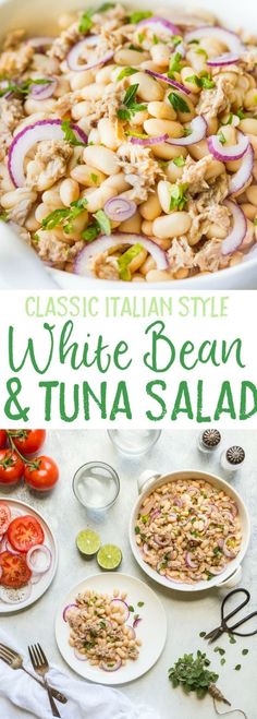 white bean and tuna salad in a bowl with the title above it