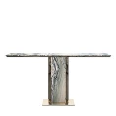 a table with marble top and metal base, on a white background in the style of art deco