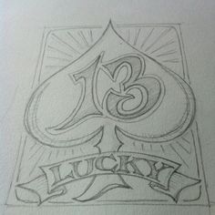 the logo for lucky's casino is drawn in pencil on paper with an ink pen