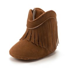 For the perfect fall look, keep your little one's paws pampered with these Baby Soft Sole Anti-slip Moccasin/Booties. Crafted in a suede material, they are suitable for newborns all the way up to toddlers. Offering a cozy fit and enhanced safety, these booties are the perfect way to keep your little one's feet warm and stylish. Brown Moccasins For Playtime With Round Toe, Brown Booties With Soft Sole For Fall, Brown Soft Sole Boots For Fall, Brown Boots With Soft Sole For Fall, Fall Soft Sole Closed Toe Booties, Brown Booties With Soft Sole For Playtime, Brown Soft Sole Round Toe Boots, Brown Boots With Soft Sole And Round Toe, Brown Round Toe Boots With Soft Sole